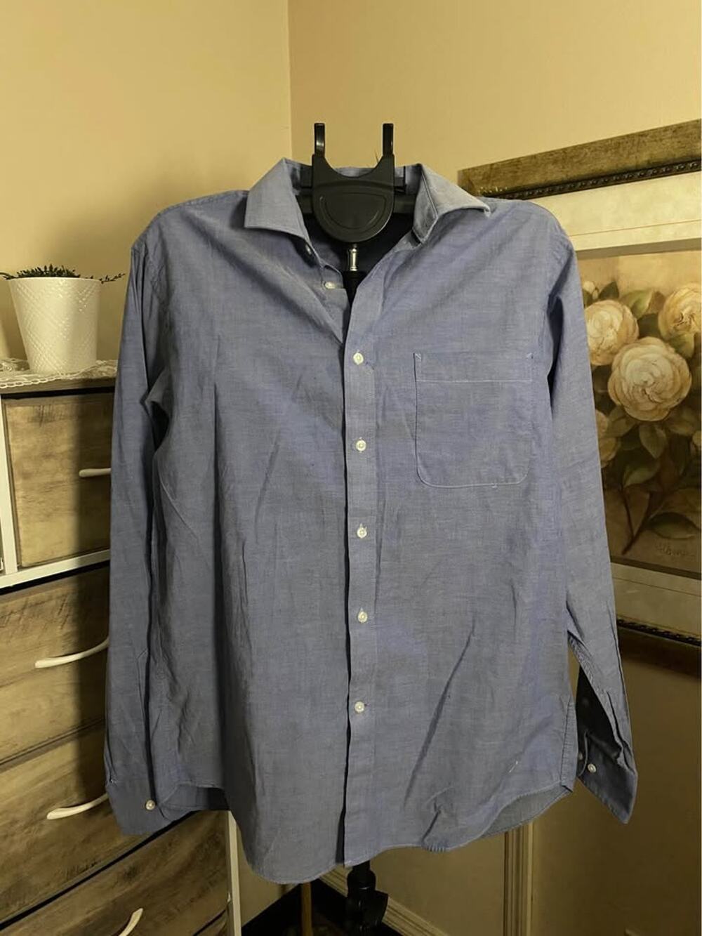 Tommy Hilfiger Men’s Blue Long Sleeve Button-Down Shirt-Large
